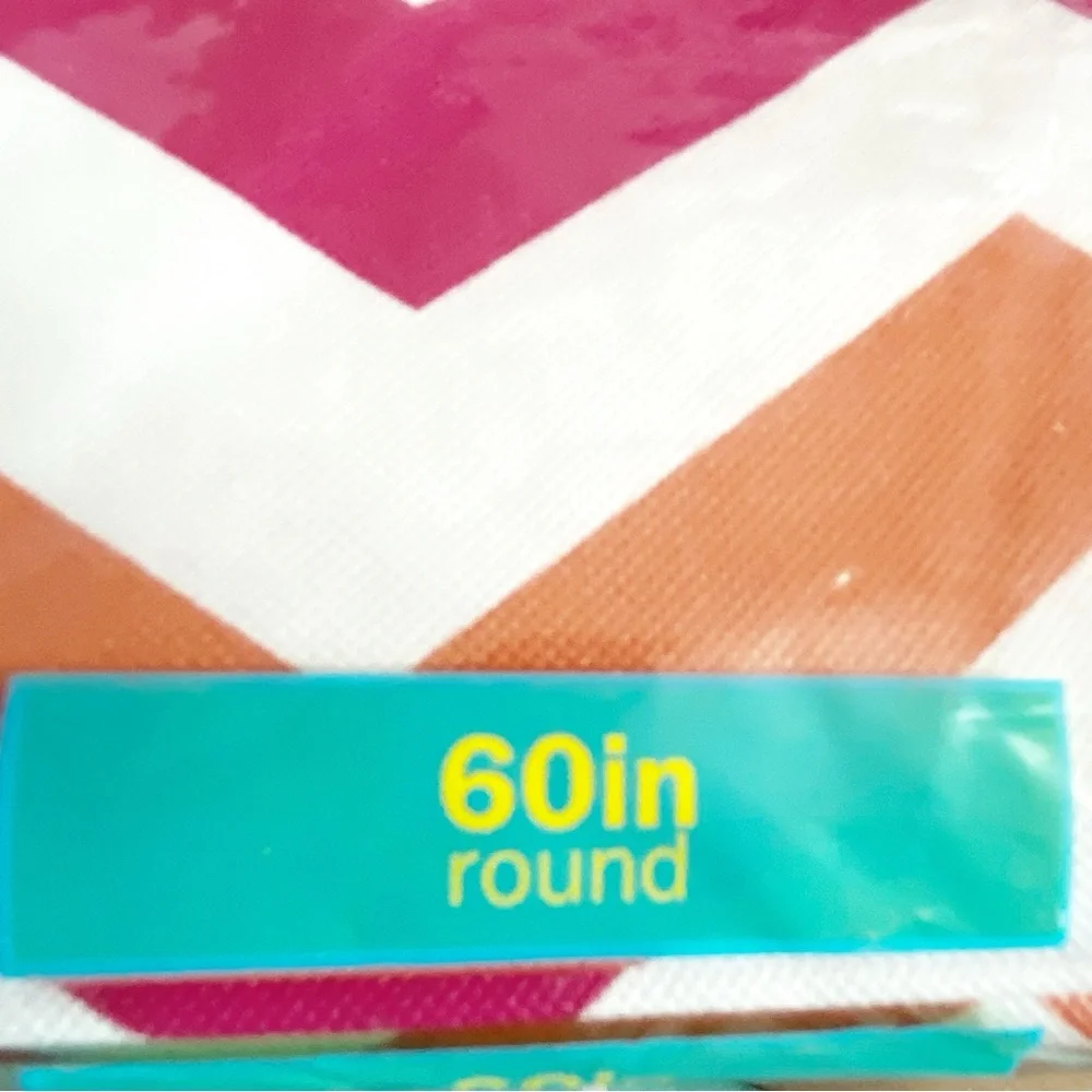 NWT Summer Fun Bold Chevron Flannel Back Heavier Vinyl Tablecloth 60” Round